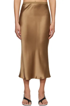 ANINE BING Tan Bar Silk Midi Skirt