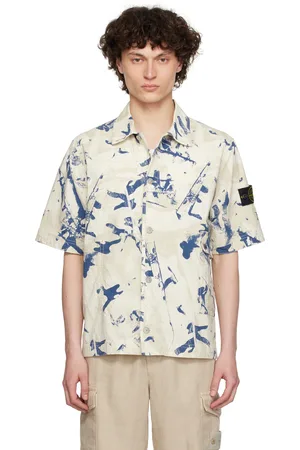 Stone Island Beige & Navy Scan Camo On Stretch Ripstop-OVD Shirt