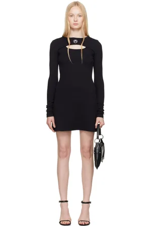 Marine Serre Black Moon Logo Ribbed Jersey Minidress