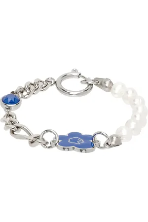 In Gold We Trust SSENSE Exclusive Silver Flower & Pearl Bracelet
