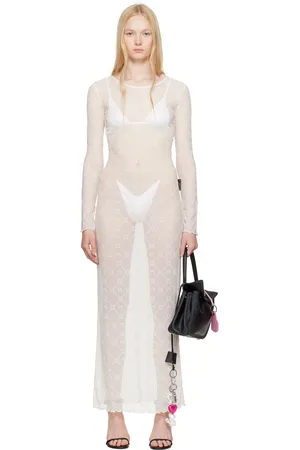Marine Serre White Moonogram Mesh Flock Maxi Dress