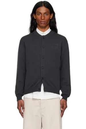 Maison Kitsuné Gray Bold Fox Head Embroidered Knitted Cardigan