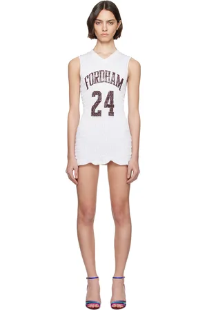 Conner Ives White Reconstituted Shirred Basketball Jersey Minidress