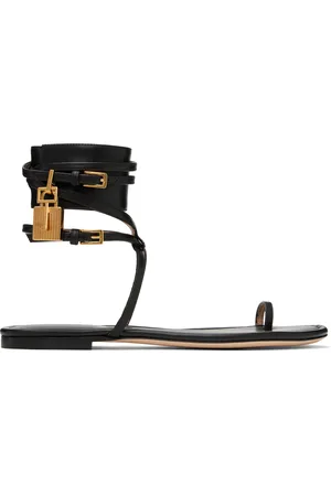 Tom Ford Black Soft Calf Ankle Wrap Sandals