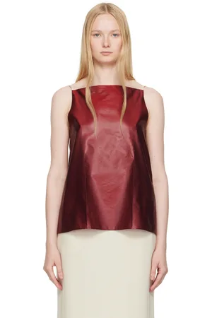Carven Red Pressed Silk Vest Top