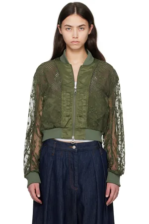 Andersson Bell Khaki Layered Logo Lace Short Bomber Jacket