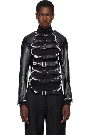 NOIR KEI NINOMIYA Faux-Pearl Embellished Faux-Leather Jacket