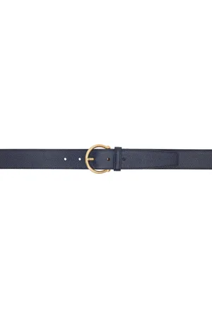 Thom Browne Navy Pebble Grain Round Buckle Belt