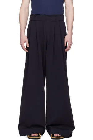 DRIES VAN NOTEN Navy Pleated Sweatpants