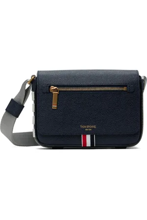 Thom Browne Navy Pebble Grain Small Reporter Bag