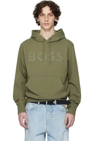 HUGO BOSS Khaki Relaxed-Fit Large Logo Hoodie