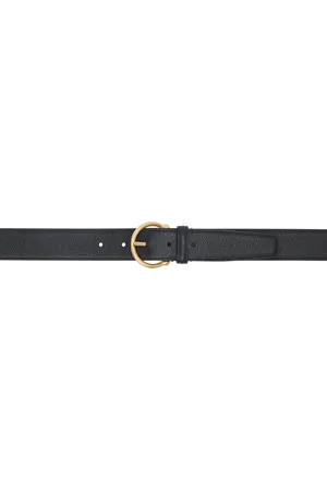 Thom Browne Black Pebble Grain Round Buckle Belt