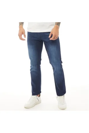 Crosshatch Herre Princed Straight Fit Jeans Mørk Vask
