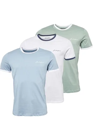 JACK & JONES JACK & JONES Herre Ralph 3-pak T-shirts Hvid/Ashley Blå/Grøn Milieu