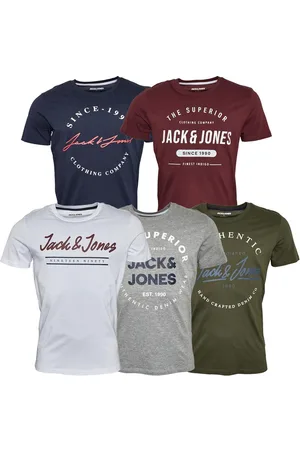 JACK & JONES JACK & JONES Herre Urban Crew Neck Fem-pak T-shirts Oliven Nat/Hvid/Lysegrå Melange/Marineblå Blazer
