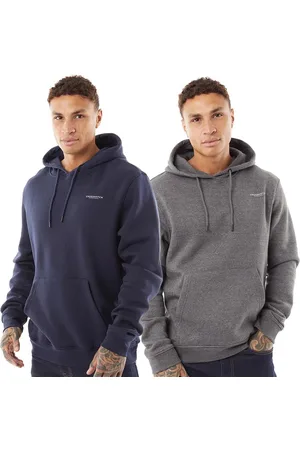Crosshatch Herre Traymax To-pakkede Hoodies Blå Marine/Charcoal