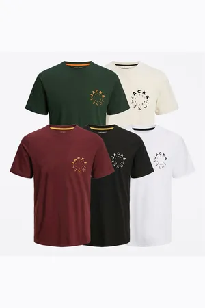 JACK & JONES JACK & JONES Herre Warrior Small Five Pack T-Shirts Sort/Hvid/Mountain View/Port Royale/Moonbeam