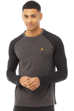 Brave Soul Herre Terence Langærmet Rundhals T-shirt Mørk Antracit Melange/Jet Sort