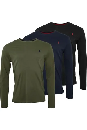 MCS Herre 3-pak lange ærmer T-shirts Mix Sort/Grøn/Marineblå