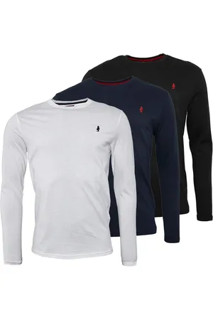 MCS Herre 3-pak Langærmede T-shirts Mix Hvid/Sort/Marineblå