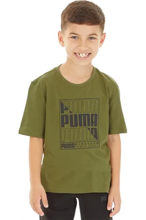 PUMA Junior Drenge Grafik Tekst T-shirt Olivengrøn