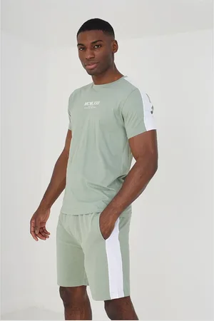 Brave Soul Herre Watson T-shirt og Shorts Sæt Mint Grøn/Optisk Hvid