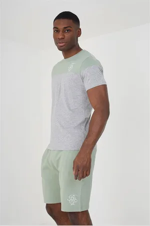 Brave Soul Herre Newton T-shirt og Shorts Sæt Lysegrå Melange/Mintgrøn