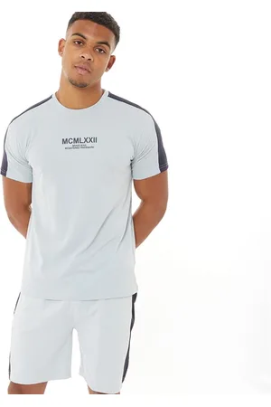 Brave Soul Herre Watson T-shirt og Shorts Sæt Baby Blå/Marineblå