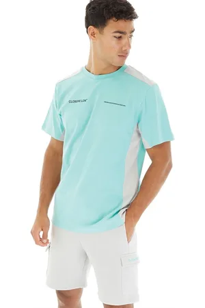 Closure London Herre Cut And Sew Panel T-shirt Og Shorts Sæt Aqua/Grå