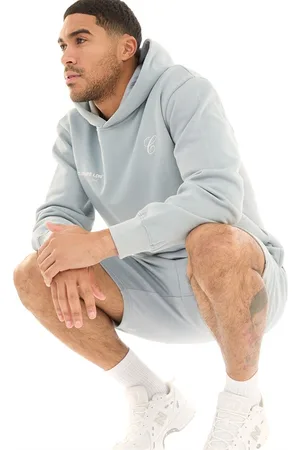 Closure London Herre Hoodie med Dobbelt Logo og Shorts Sæt Grå