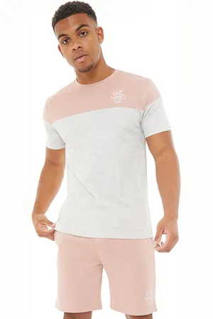 Brave Soul Herre Newton T-shirt og Shorts Sæt Ecru Melange/Mørkrosa