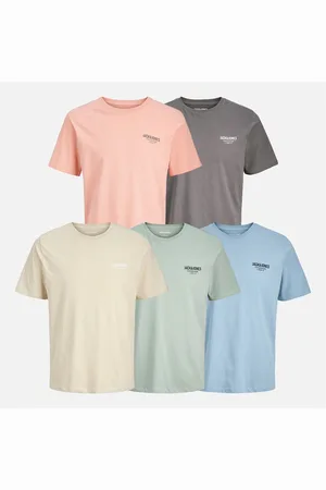 JACK & JONES JACK & JONES Herre Jeff Orion T-shirts 5-pak Moonbeam/Castlerock/Mountain Spring/Coral Almond/Iceberg Green