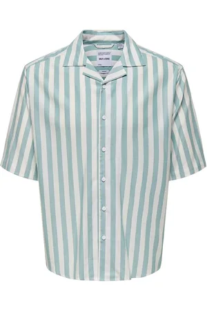 Only & Sons Herre Tes Relax Bomuld Slub Kortærmet Skjorte Seaspray