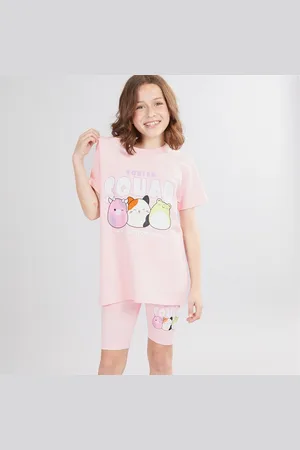 SQUISHMALLOWS Piger T-Shirt Og Cykelshorts Sæt Pink