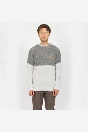 Denim Project Herre Strikket Colorblock Sweatshirt 620 Glacier Grey Melange