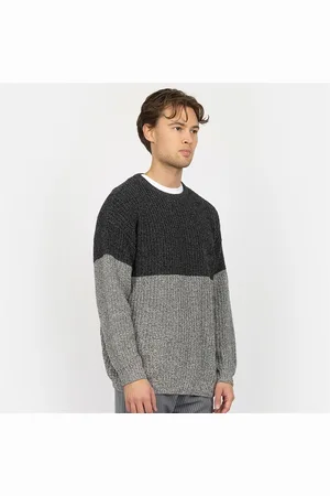 Denim Project Herre Strikket Colorblock Sweatshirt 642 Dark Shadow