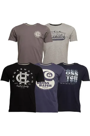 Crosshatch Herre Morath 5-pak T-shirts Sort/Mørkegrå/Grå Melange/Marineblå/Jeans Blå