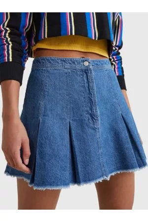 Tommy Hilfiger Kvinder Mininederdele - Pleated Denim Mini Skirt