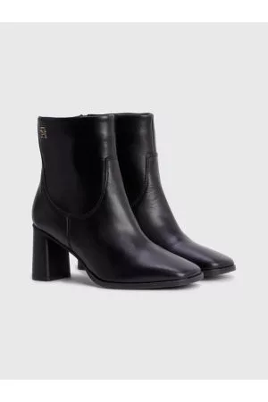 Tommy Hilfiger Kvinder Ankelstøvler - Leather Square-Toe Monogram Ankle Boots
