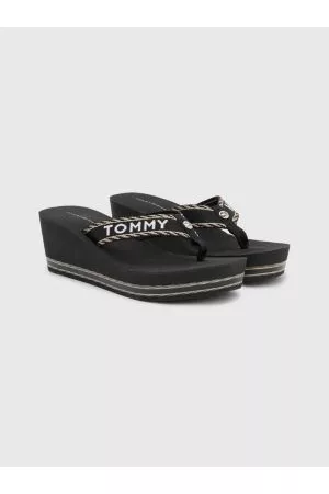 Tommy Hilfiger Kvinder Klipklapper - Logo Webbing High Wedge Flip-Flops