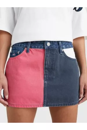 Tommy Hilfiger Kvinder Mininederdele - Colour-Blocked Denim Mini Skirt