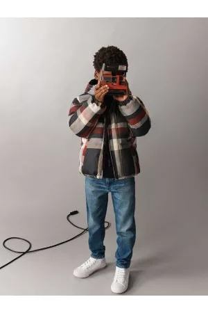 Tommy Hilfiger Drenge Vinterjakker - Global Stripe Check Puffer Jacket
