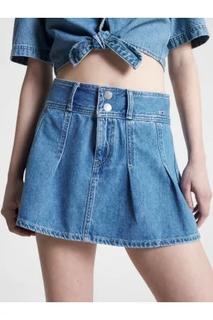 Tommy Hilfiger Kvinder Mininederdele - Pleated Recycled Denim Mini Skirt