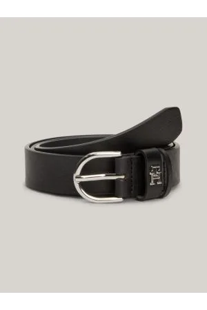 TH Monogram Buckle Two-Tone Adjustable Leather Belt