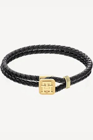 Tommy Hilfiger Gold-Plated Braided Leather Bracelet