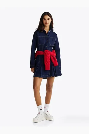 Tommy Hilfiger Pleated Denim Mini Shirt Dress