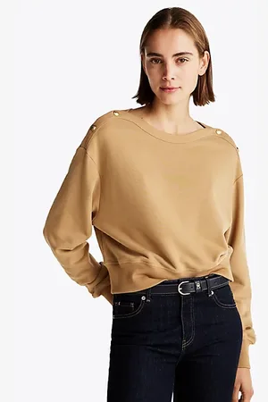 Tommy Hilfiger Gold-Tone Button Boat Neck Sweatshirt