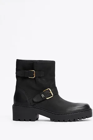 Tommy Hilfiger Leather Buckle Cleat Biker Boots