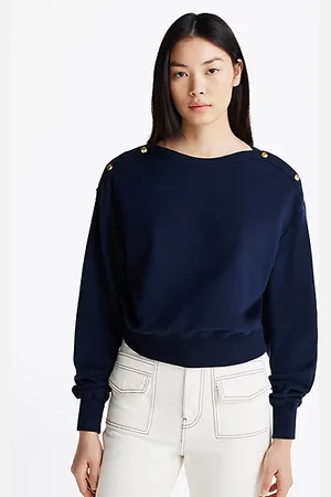 Tommy Hilfiger Gold-Tone Button Boat Neck Sweatshirt