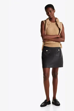 Tommy Hilfiger Button Pocket Leather Mini Skirt